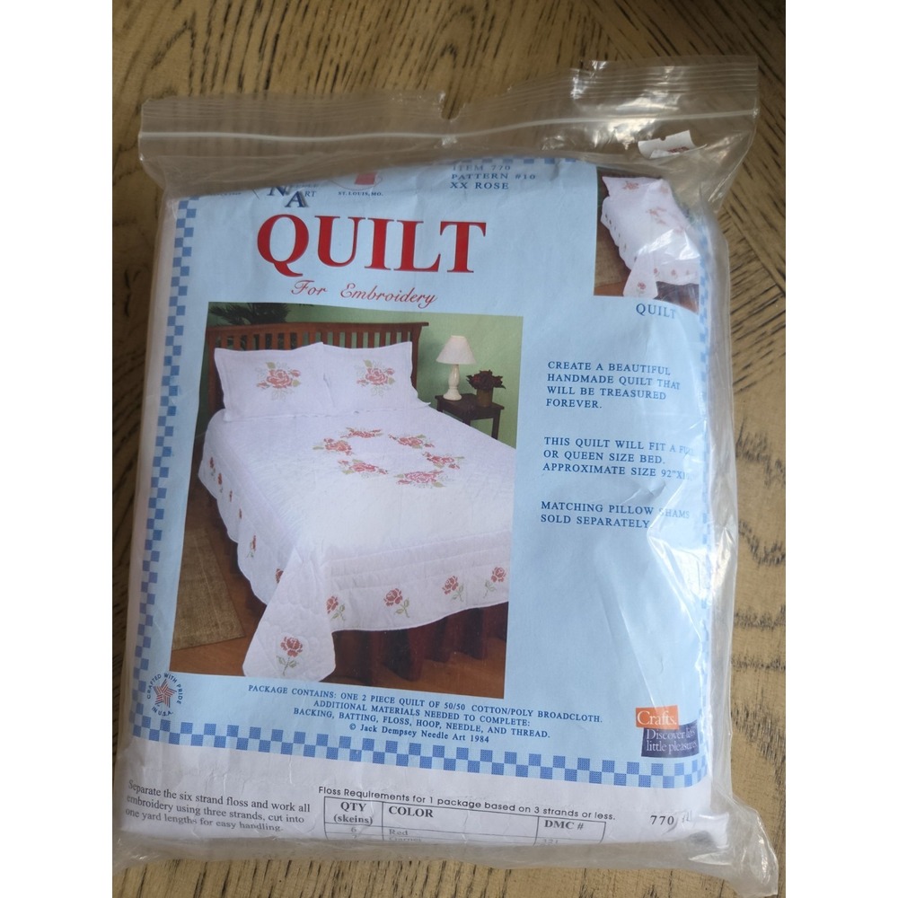 Vintage Jack Dempsey Stamped Quilt Kit XX Rose #10 New Full/Queen Embroidery